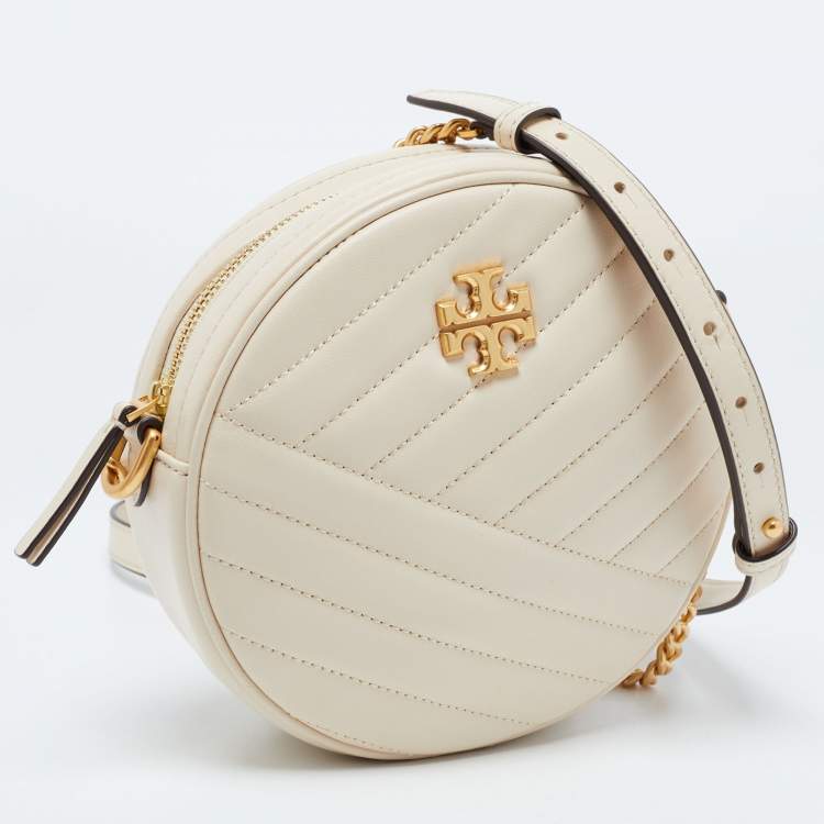 Pre Owned Tory Burch Cream Quilted Leather Small Kira Circle Bag