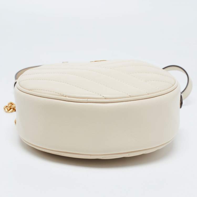 Pre Owned Tory Burch Cream Quilted Leather Small Kira Circle Bag