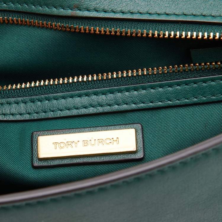 Pre Owned Tory Burch Green Leather Georgia Crossbody Bag