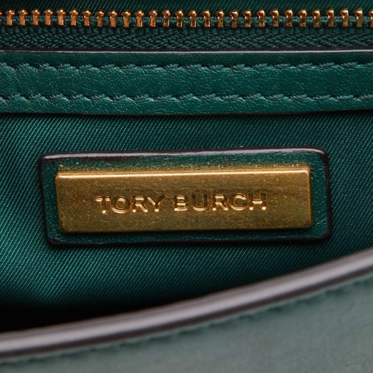 Pre Owned Tory Burch Green Leather Georgia Crossbody Bag