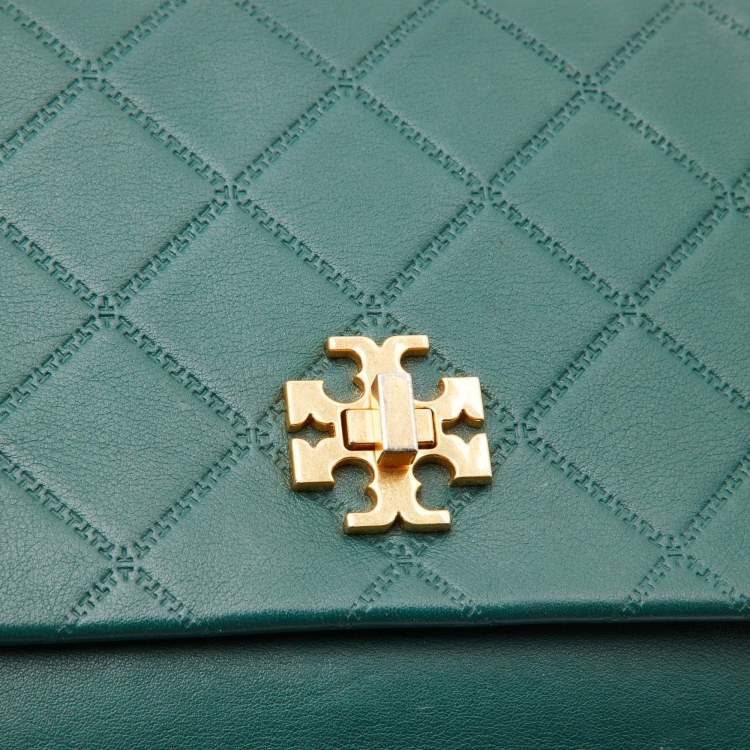 Pre Owned Tory Burch Green Leather Georgia Crossbody Bag