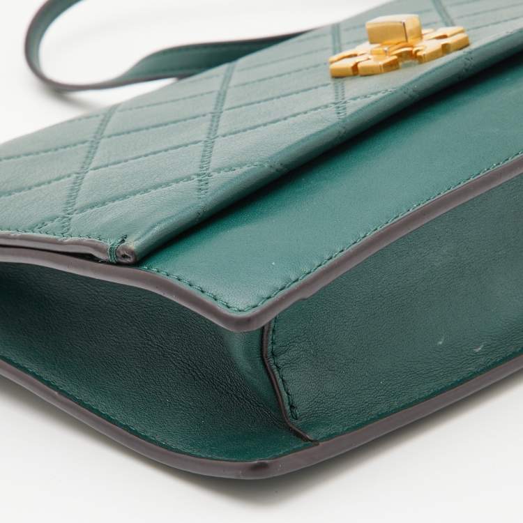 Pre Owned Tory Burch Green Leather Georgia Crossbody Bag