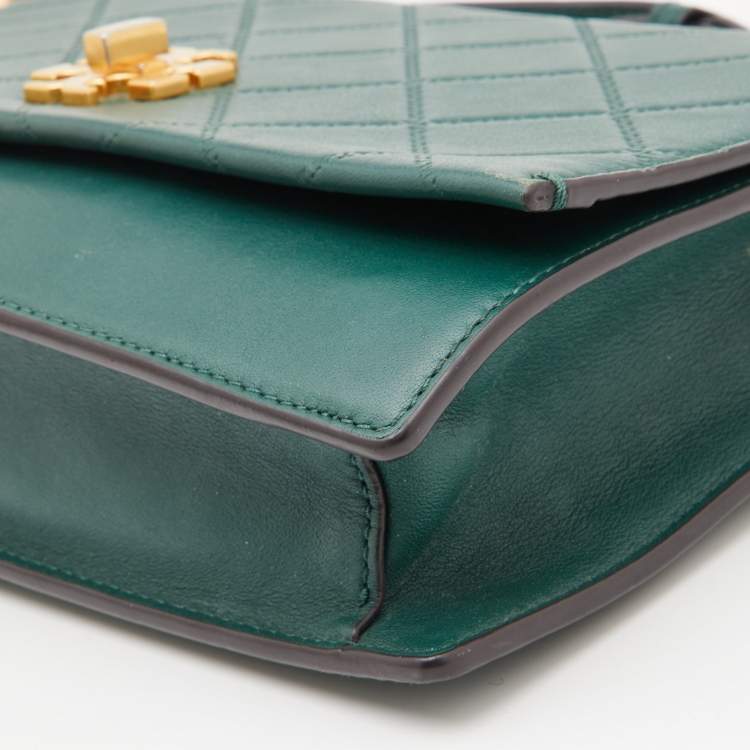 Pre Owned Tory Burch Green Leather Georgia Crossbody Bag