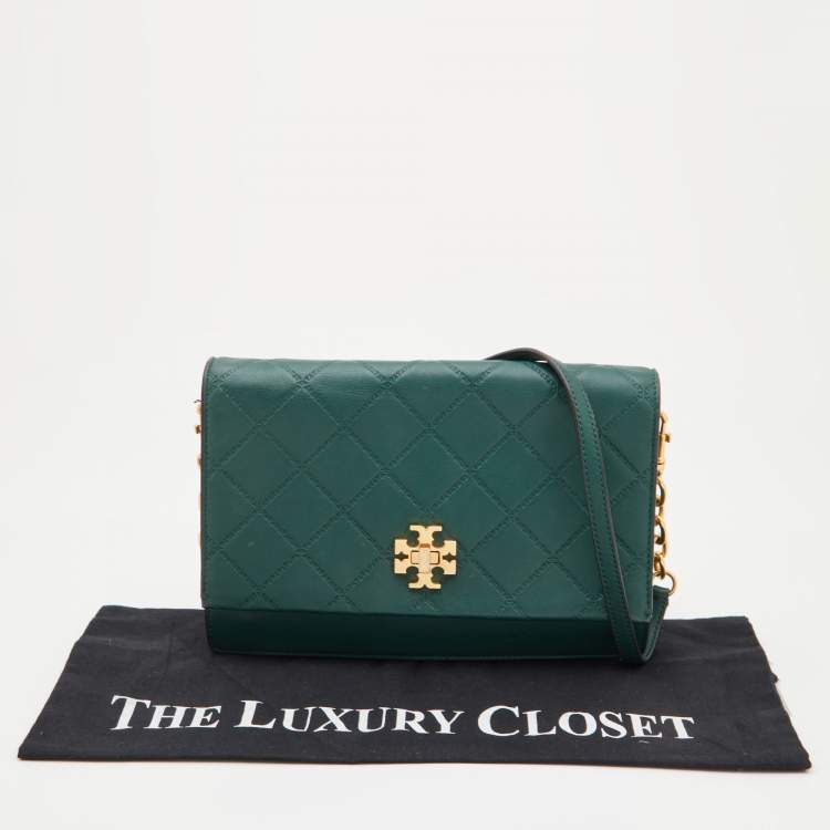 Pre Owned Tory Burch Green Leather Georgia Crossbody Bag