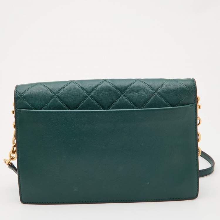 Pre Owned Tory Burch Green Leather Georgia Crossbody Bag