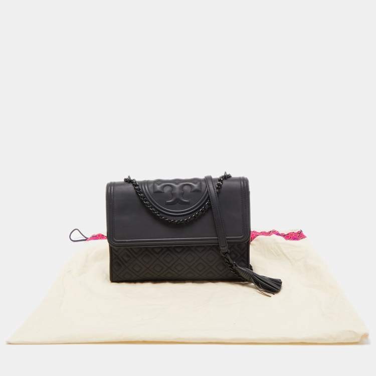Pre Owned Tory Burch Black Leather Fleming Shoulder Bag