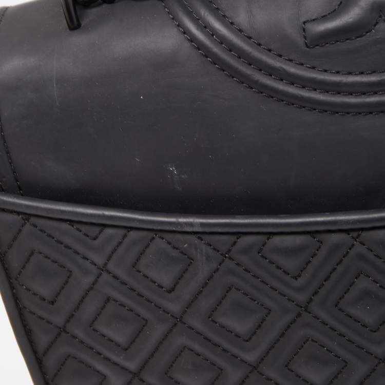 Pre Owned Tory Burch Black Leather Fleming Shoulder Bag