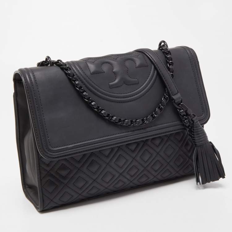 Pre Owned Tory Burch Black Leather Fleming Shoulder Bag