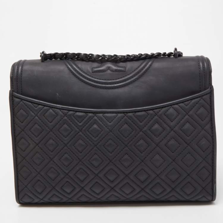 Pre Owned Tory Burch Black Leather Fleming Shoulder Bag