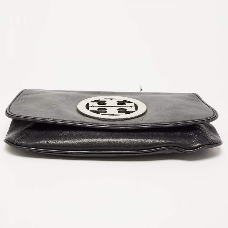 Pre Owned Tory Burch Black Leather Reva Logo Crossbody Bag