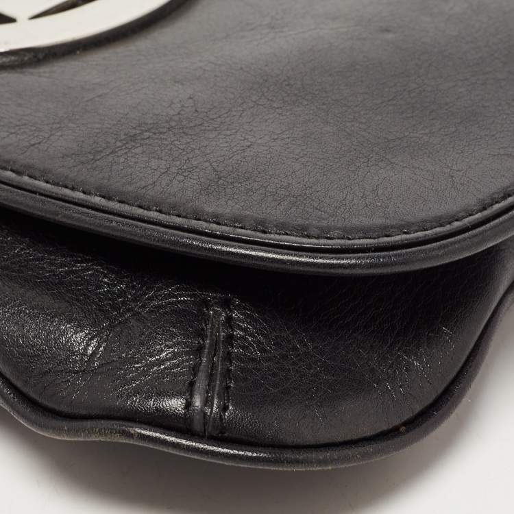 Pre Owned Tory Burch Black Leather Reva Logo Crossbody Bag