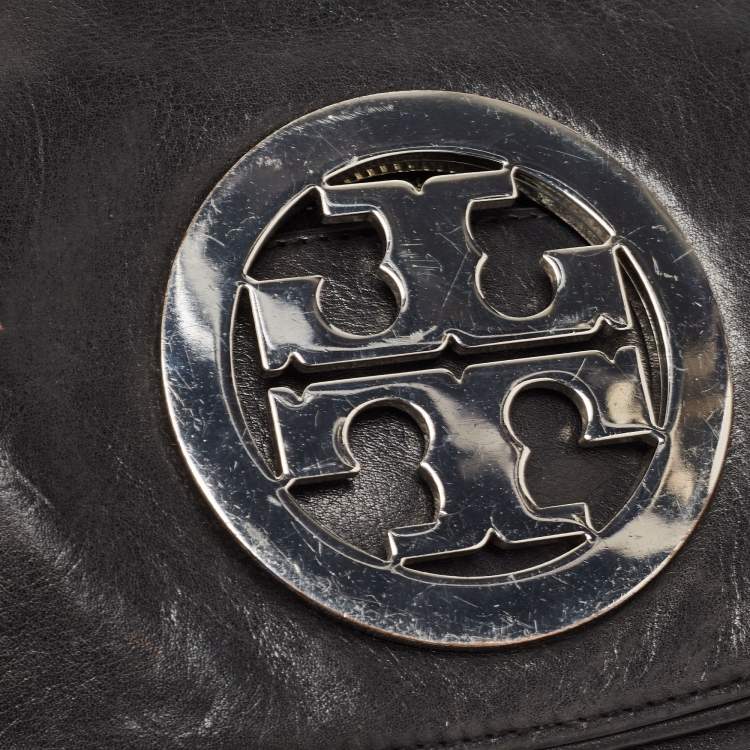 Pre Owned Tory Burch Black Leather Reva Logo Crossbody Bag
