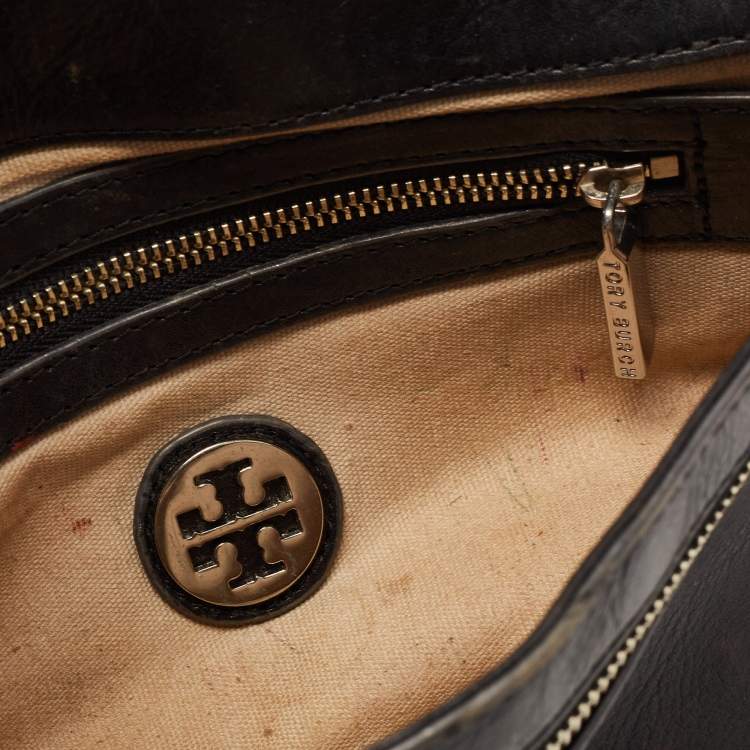 Pre Owned Tory Burch Black Leather Reva Logo Crossbody Bag