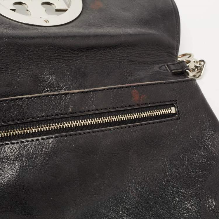 Pre Owned Tory Burch Black Leather Reva Logo Crossbody Bag