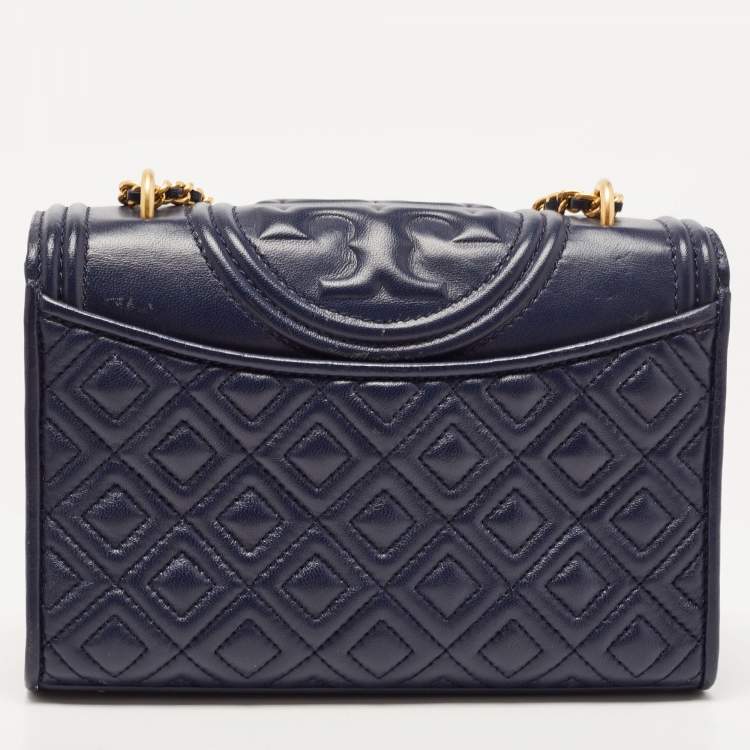 Pre Owned Tory Burch Navy Blue Leather Small Fleming Shoulder Bag