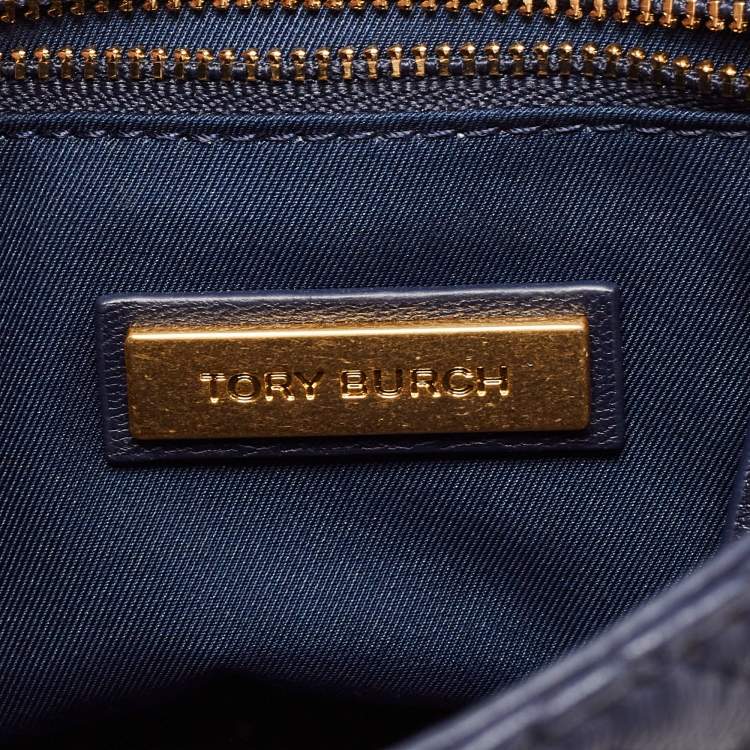 Pre Owned Tory Burch Navy Blue Leather Small Fleming Shoulder Bag
