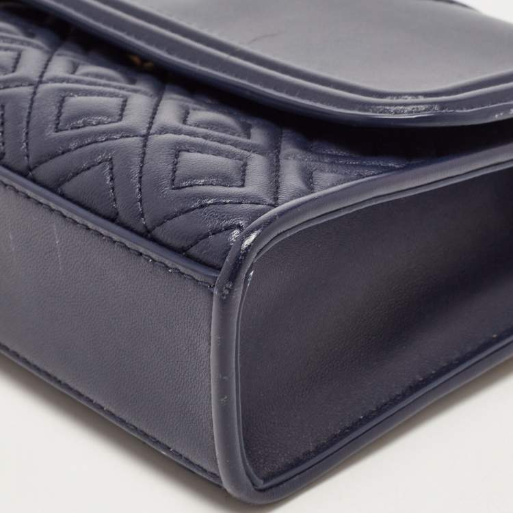 Pre Owned Tory Burch Navy Blue Leather Small Fleming Shoulder Bag