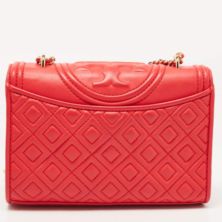 Pre Owned Tory Burch Red Leather Small Fleming Shoulder Bag