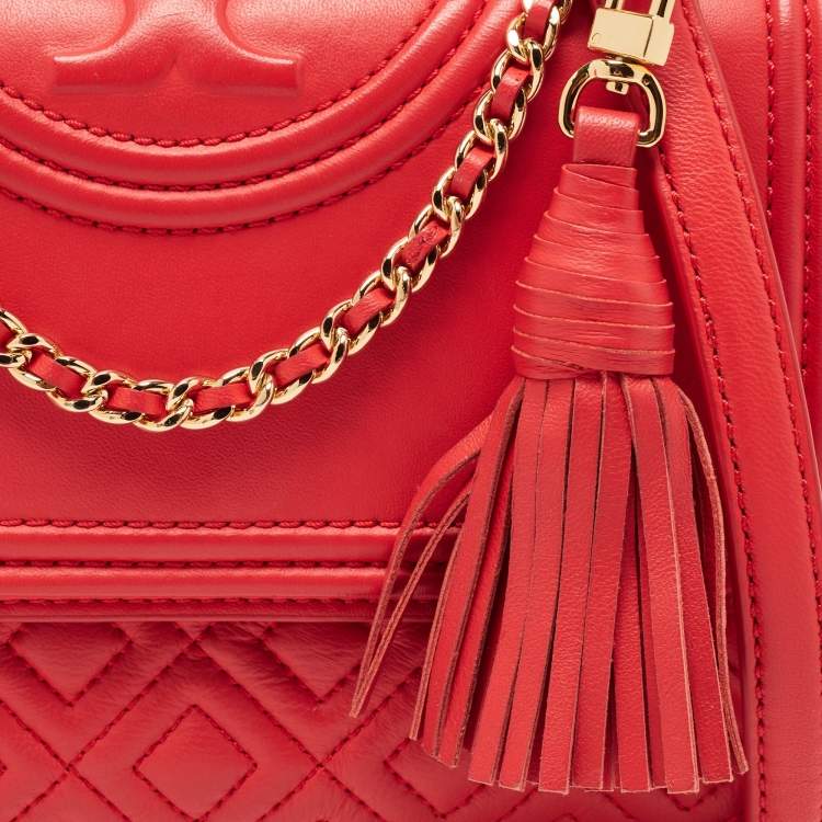 Pre Owned Tory Burch Red Leather Small Fleming Shoulder Bag