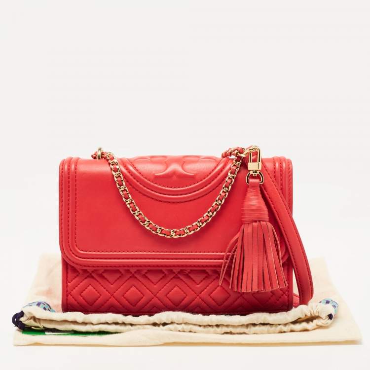 Pre Owned Tory Burch Red Leather Small Fleming Shoulder Bag