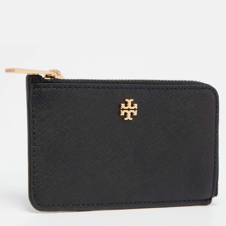 Pre Owned Tory Burch Black Leather Emerson Zip Card Holder