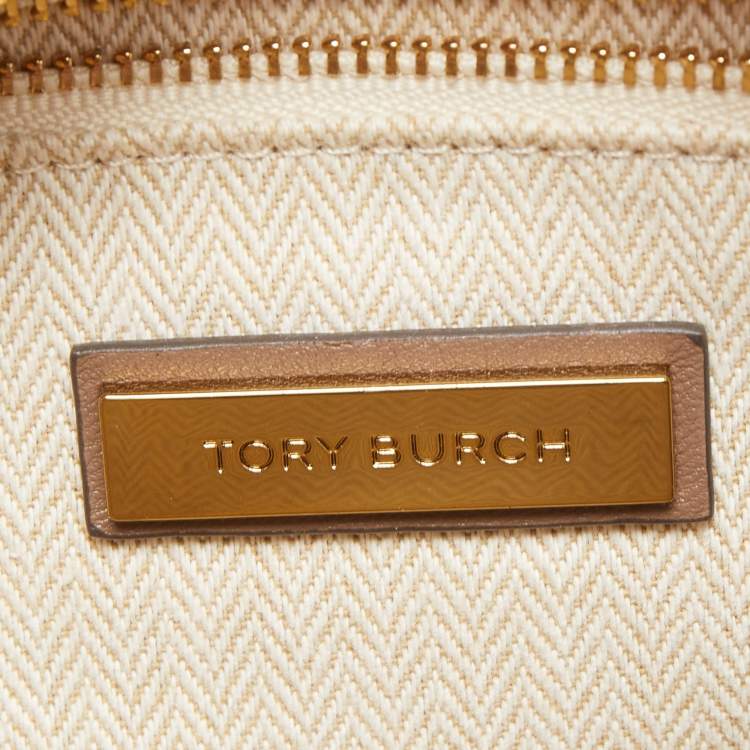Pre Owned Tory Burch Beige Chevron Leather Small Kira Camera Bag