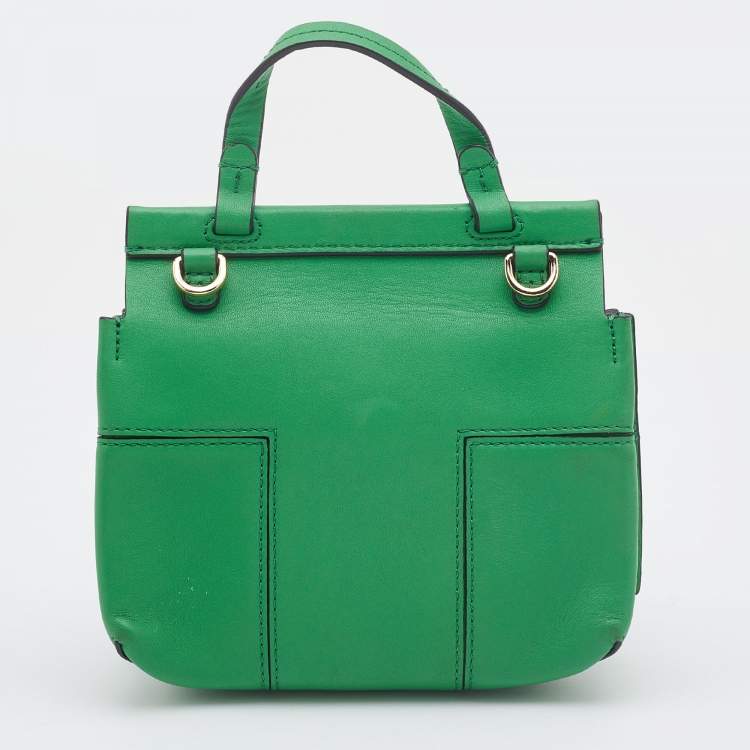 Pre Owned Tory Burch Green Leather Mini Block T Crossbody Bag