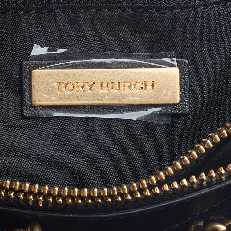 Pre Owned Tory Burch Black Quilted Leather Fleming Chain Tote