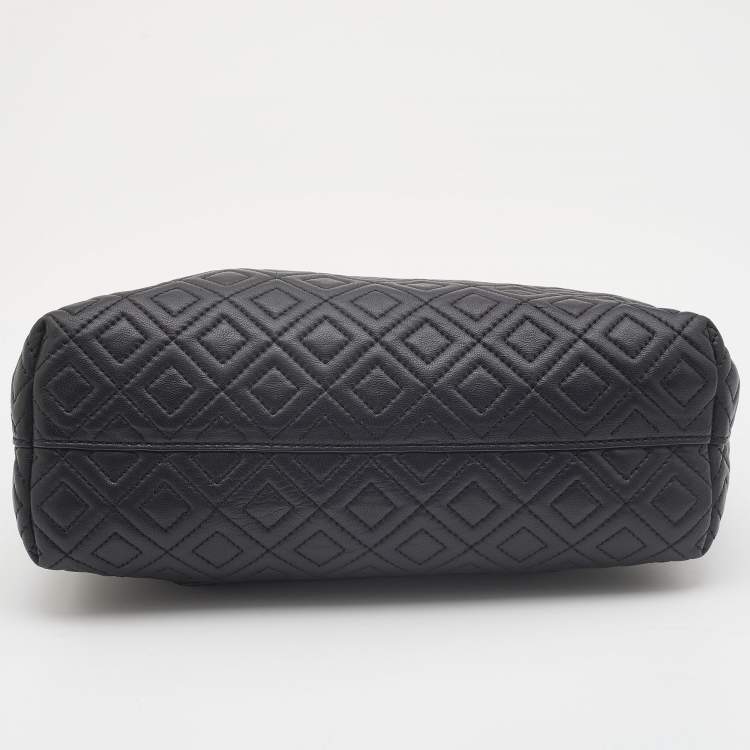 Pre Owned Tory Burch Black Quilted Leather Fleming Chain Tote