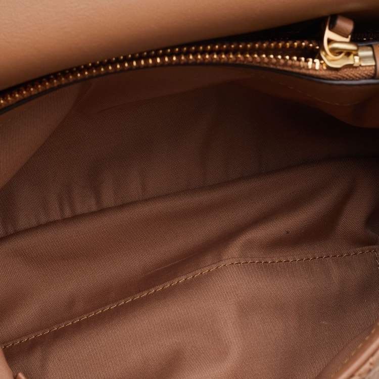 Pre Owned Tory Burch Beige Quilted Leather Fleming Soft Top Handle Bag
