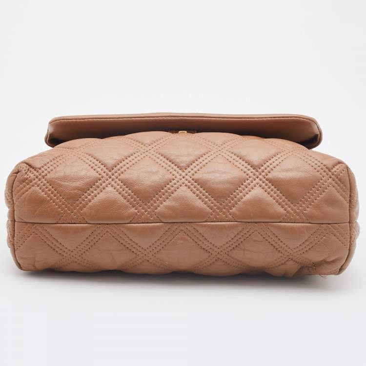 Pre Owned Tory Burch Beige Quilted Leather Fleming Soft Top Handle Bag