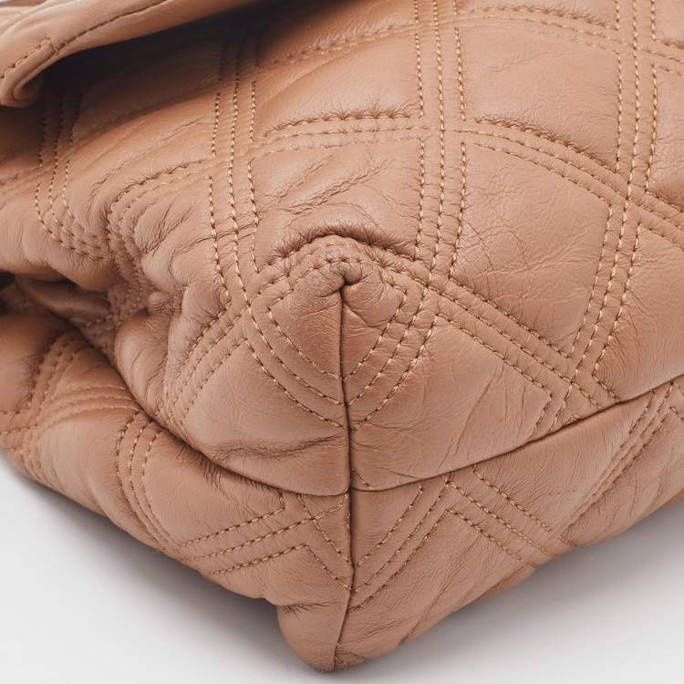 Pre Owned Tory Burch Beige Quilted Leather Fleming Soft Top Handle Bag