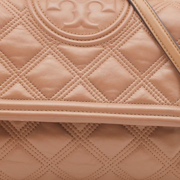 Pre Owned Tory Burch Beige Quilted Leather Fleming Soft Top Handle Bag