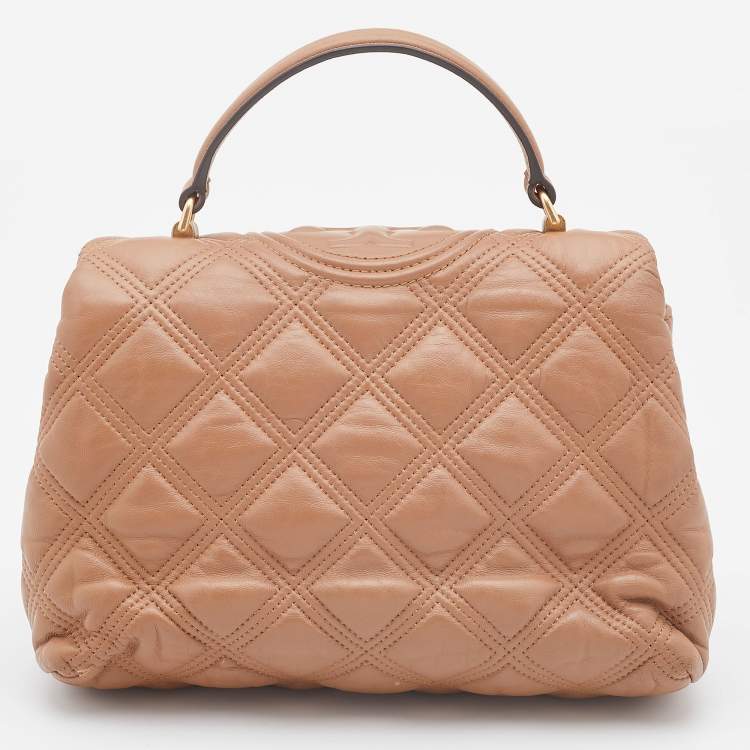 Pre Owned Tory Burch Beige Quilted Leather Fleming Soft Top Handle Bag