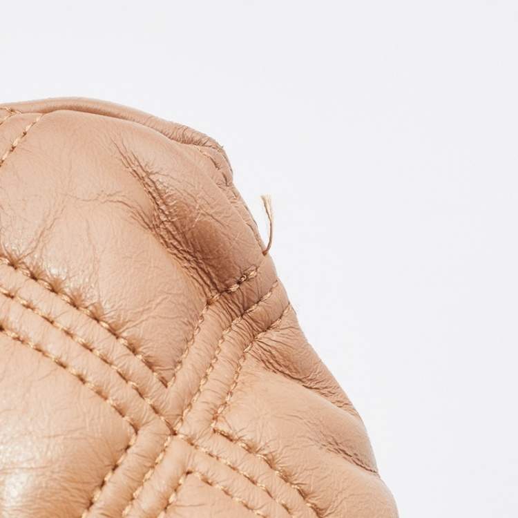 Pre Owned Tory Burch Beige Quilted Leather Fleming Soft Top Handle Bag