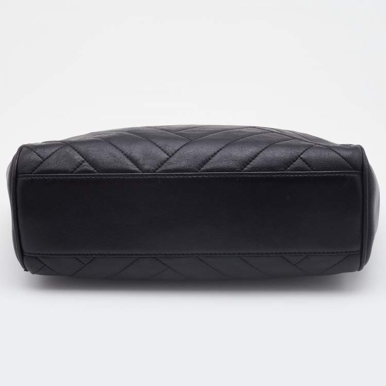 Pre Owned Tory Burch Black Quilted Leather Alexa Chain Tote