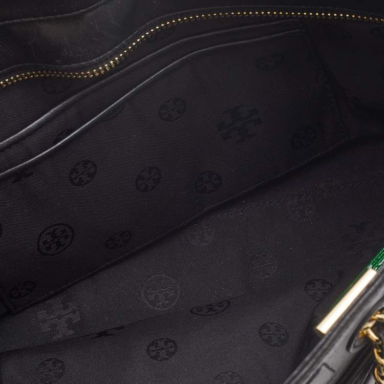 Pre Owned Tory Burch Black Quilted Leather Alexa Chain Tote