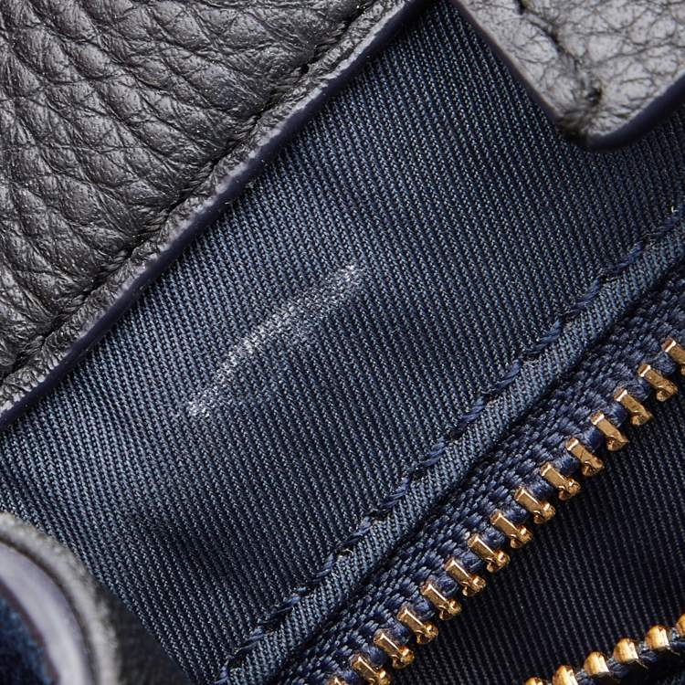 Pre Owned Tory Burch Black/Blue Leather and Suede Balloon Stripe Half Moon Crossbody Bag                               