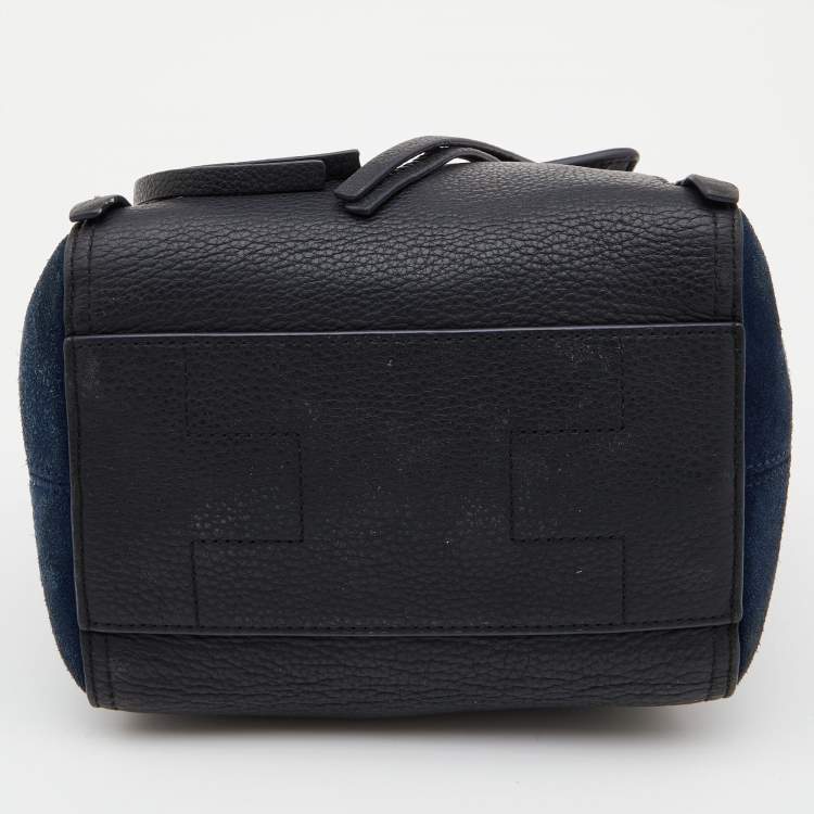 Pre Owned Tory Burch Black/Blue Leather and Suede Balloon Stripe Half Moon Crossbody Bag                               