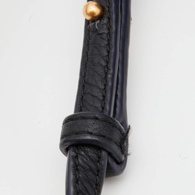 Pre Owned Tory Burch Black/Blue Leather and Suede Balloon Stripe Half Moon Crossbody Bag                               