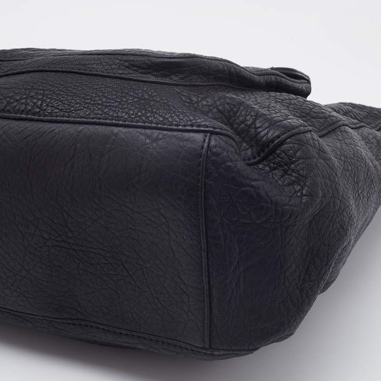 Pre Owned Tory Burch Black Pebbled Leather Front Pocket Hobo