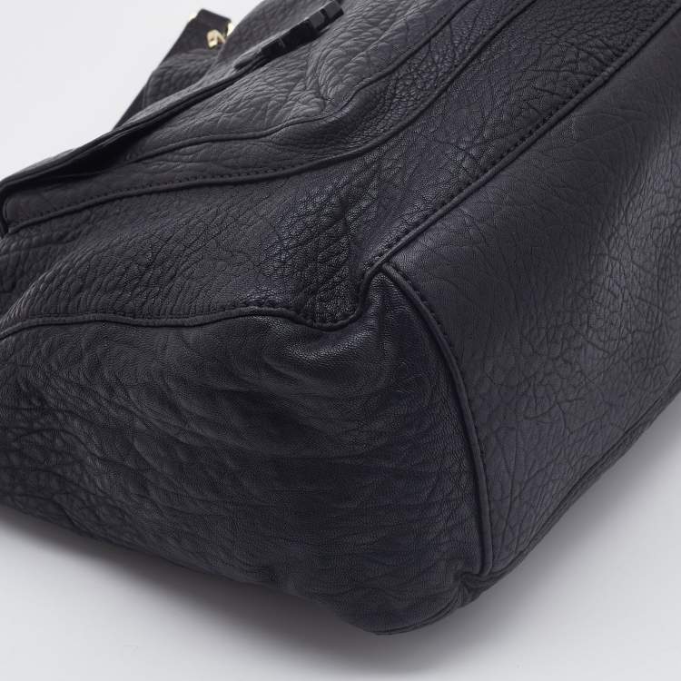 Pre Owned Tory Burch Black Pebbled Leather Front Pocket Hobo