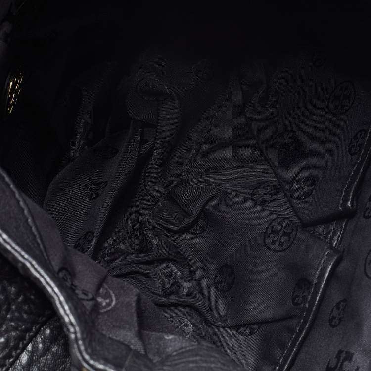 Pre Owned Tory Burch Black Pebbled Leather Front Pocket Hobo