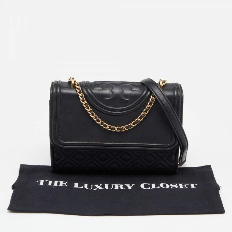 Pre Owned Tory Burch Black Leather Small Fleming Shoulder Bag