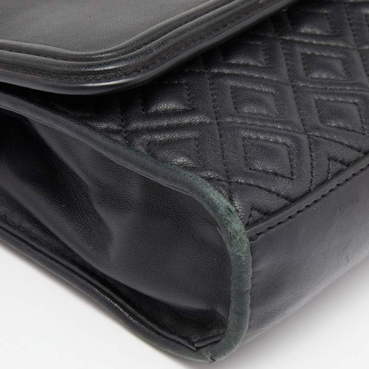 Pre Owned Tory Burch Black Leather Small Fleming Shoulder Bag