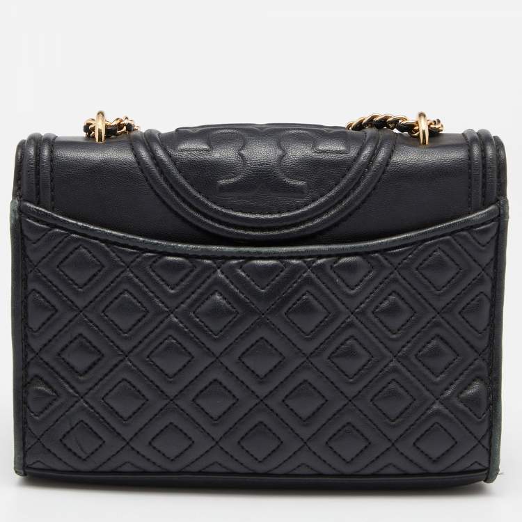 Pre Owned Tory Burch Black Leather Small Fleming Shoulder Bag