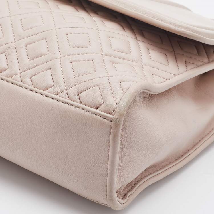 Pre Owned Tory Burch Beige Leather Large Fleming Shoulder Bag