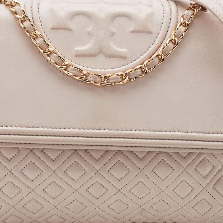 Pre Owned Tory Burch Beige Leather Large Fleming Shoulder Bag