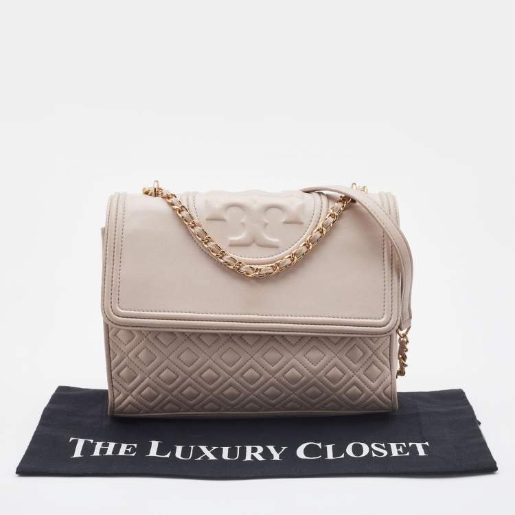 Pre Owned Tory Burch Beige Leather Large Fleming Shoulder Bag