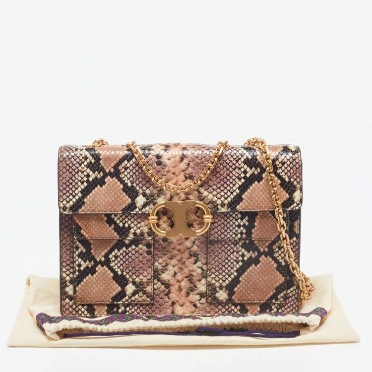 Pre Owned Tory Burch Multicolor Python Embossed Leather Gemini Link Shoulder Bag